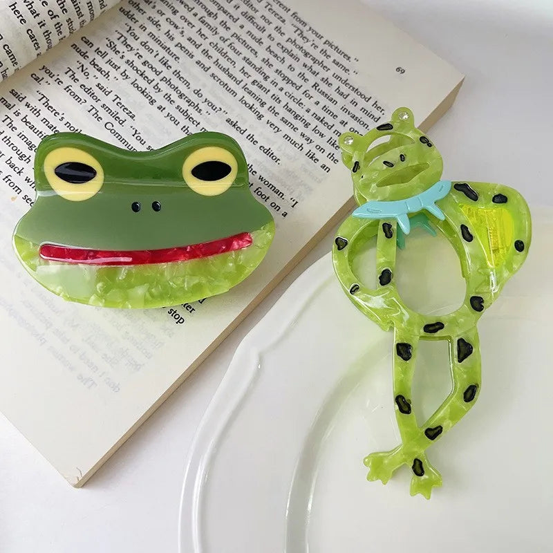 YHJ Big Eyed Frog Hair Claw Fun Frog Acetate Personality Design Hair Claw Clip Catch  Hair Accessories for Women Girls