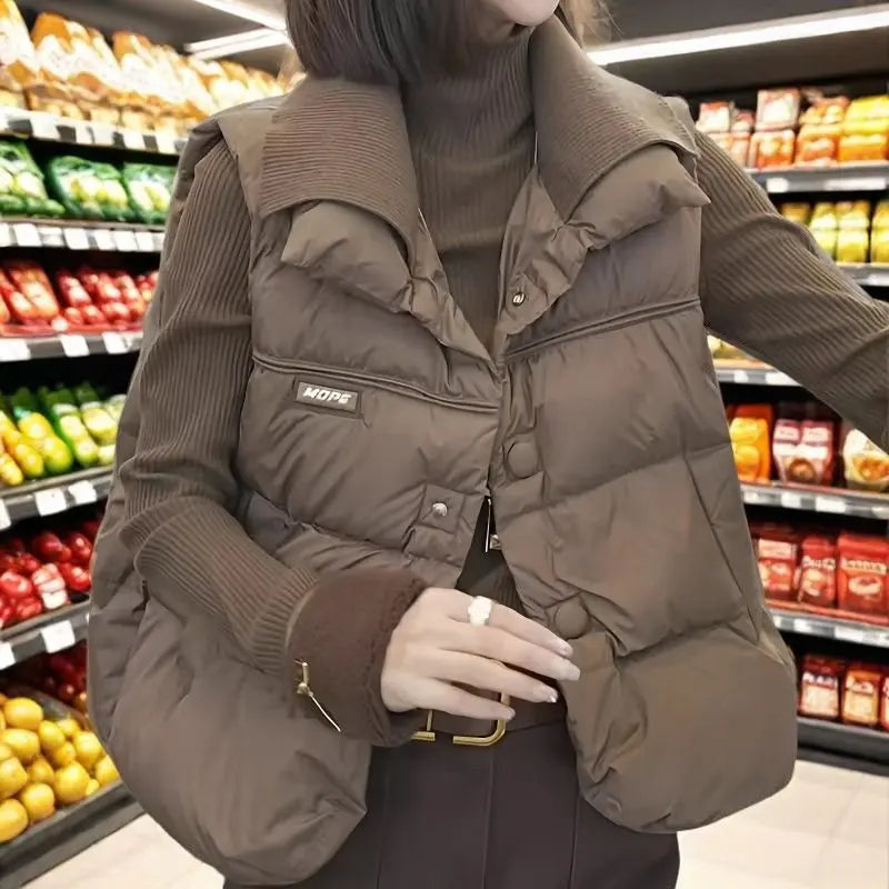 Women's Plus Size Down Cotton Coat Vest Cardigan Female 2025 Autumn Winter New Waistcoat Jacket Padded Sleeveless Overwear