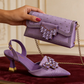 Stylish Orange Rhinestone High Heel Shoes & Matching Handbag - Elegant Pointed-Toe Footwear for Women, Ideal for Parties