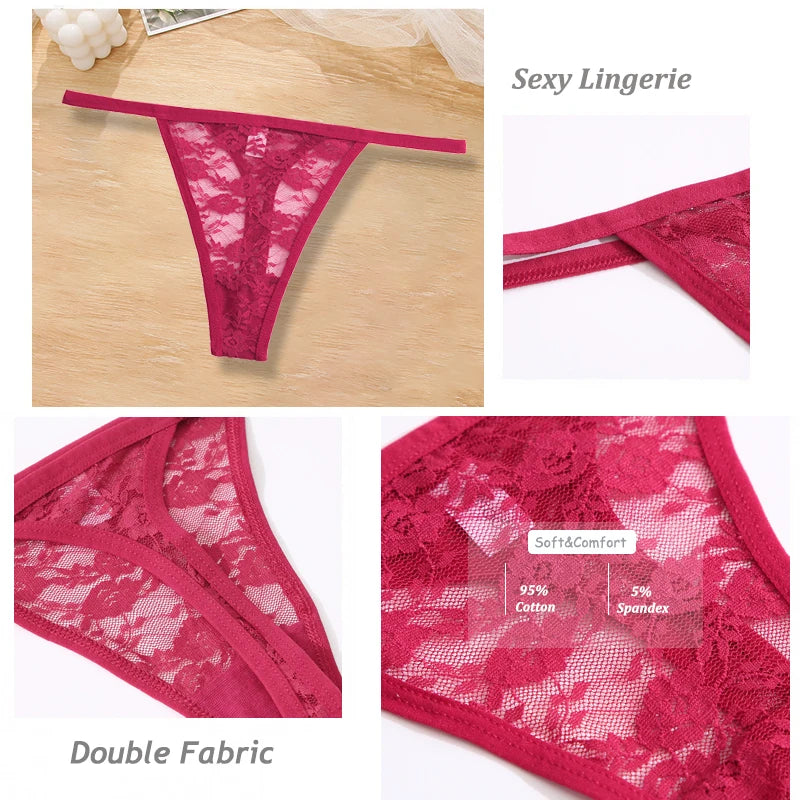 5PCS/Set Sexy G-String Women Floral Lace Thongs Transparent Low Waist Thong Female Underpants Comfort Underwear Sexy Lingerie
