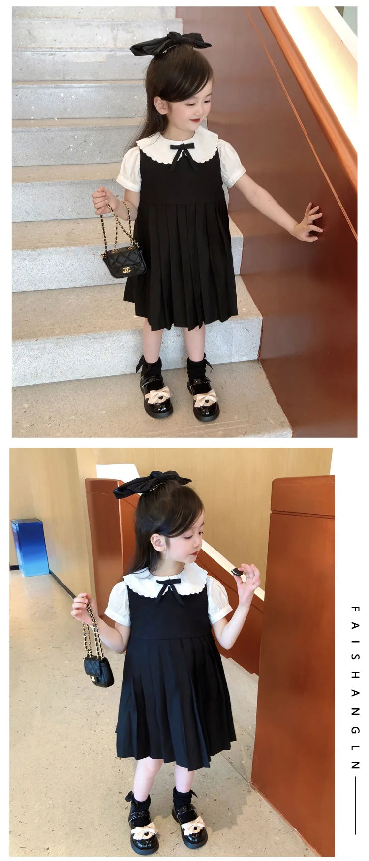Girls Pleated Dress Kids Japanese Korean Preppy Style Princess Doll Collar Dresses Baby Dress Primary School Uniforms