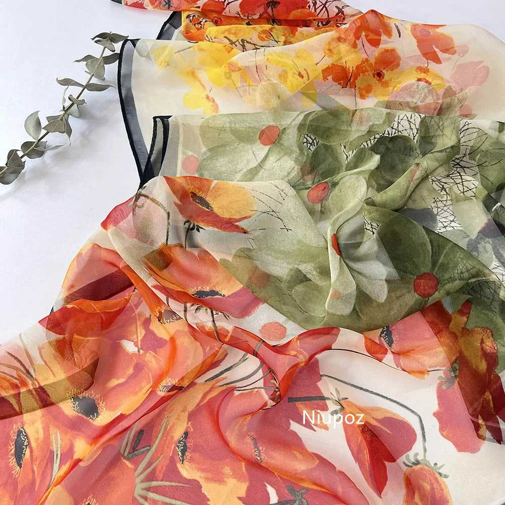 Bright Colors Printed Scarf Pretty Women Elegant Chiffon Georgette Bandana Scarf Summer Beach Sunscreen Thin Shawl