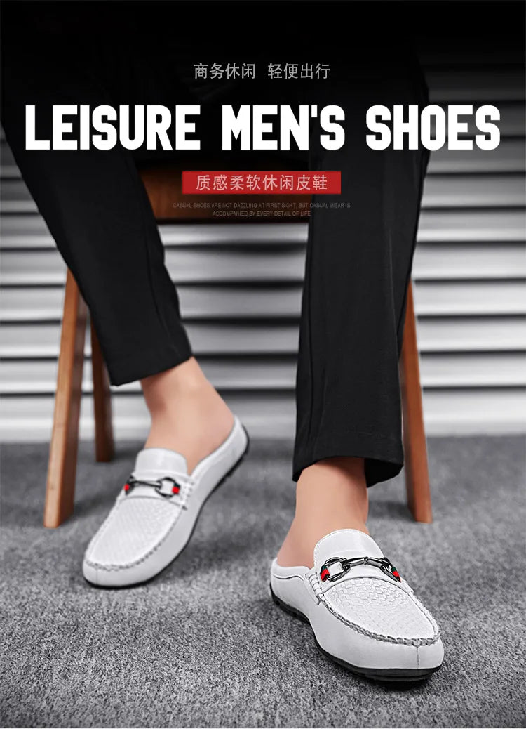 Large Size Mules Men Half Shoes For Man Slippers Leather Mens Semi-Drag Casual Shoes Backless Loafers Male Slides Flats Sandals