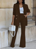 Fashion Wide-leg Trousers Women Blazer Set Autumn Winter Double-breasted Long Suit Coat Trousers Female Suit Office 2-piece Set