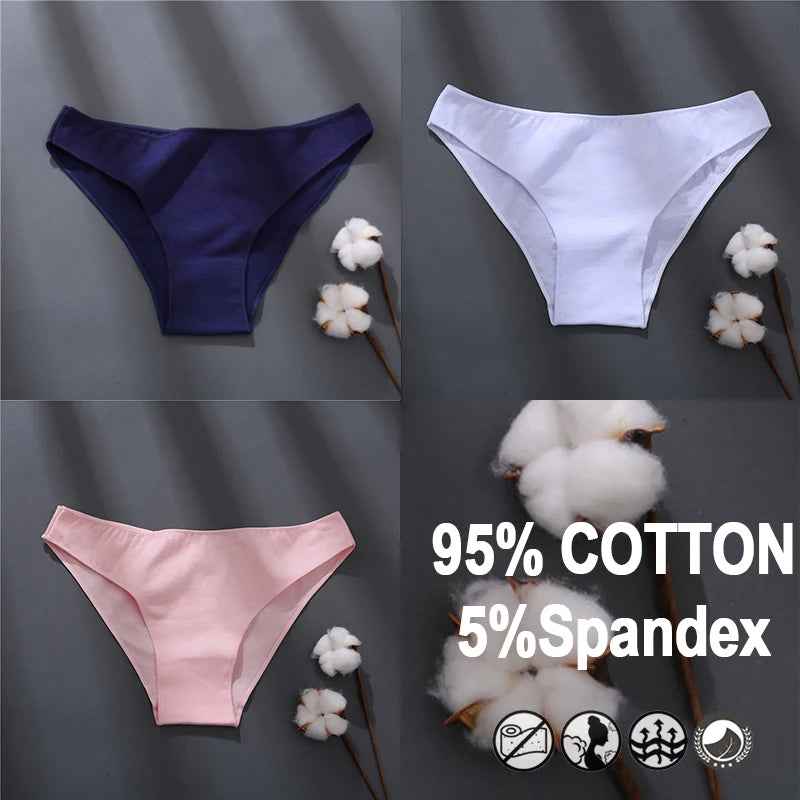 Women Sexy Cotton Panties Solid Color Underwear Simple Style Briefs Low Waist Breathable Panties Female Soft Intimates Lingerie
