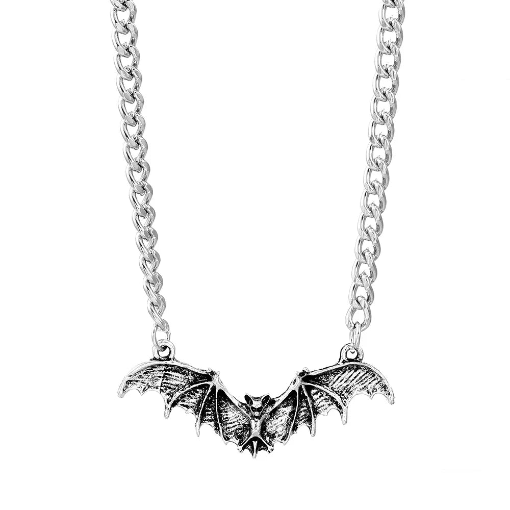 Punk Style Personality Black Bat Wing Pendant Necklace for Men Women Personality Halloween Exaggerated Hip Hop Collar Jewelry