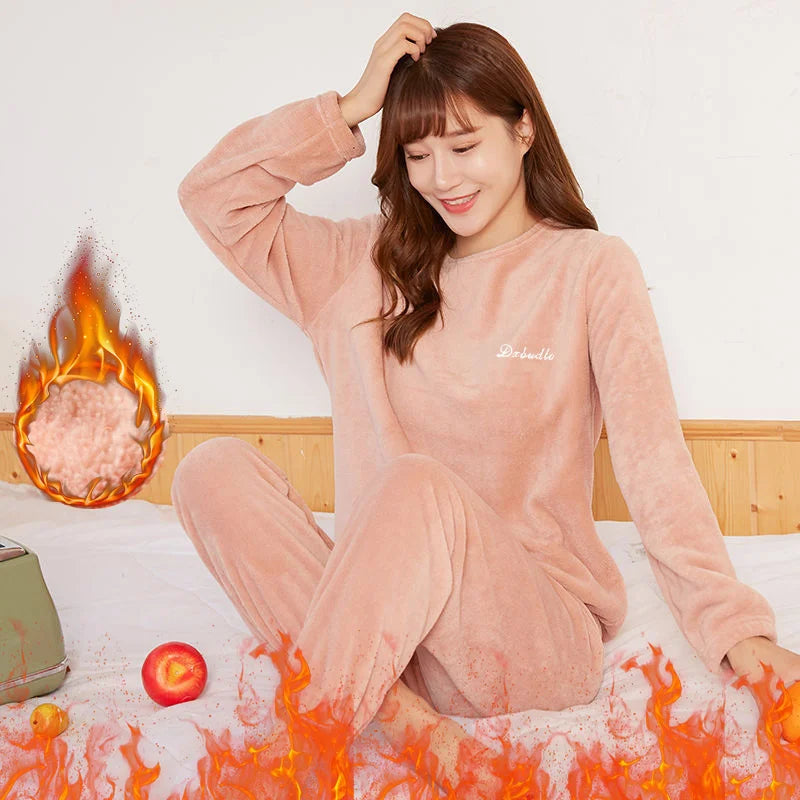 Womens Coral Velvet Pajama Set Thick Warm Autumn Winter Maternity Sleepwear Soft Loungewear Homewear Gift for New Moms