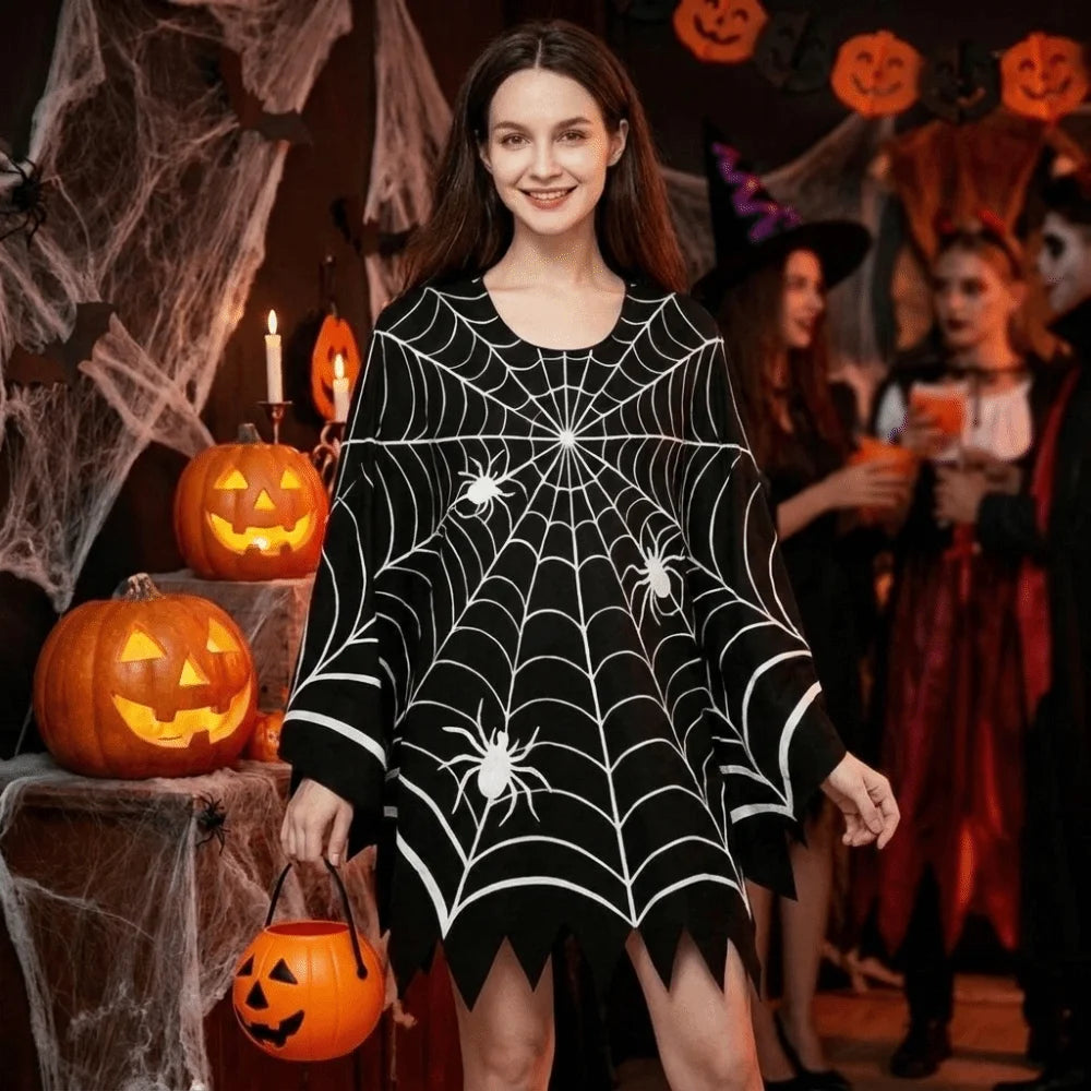 Multi-functional Scary Halloween Spider Web Cloak Creepy Black Shawl Poncho Cape Cosplay Party Costume Carnival Costume