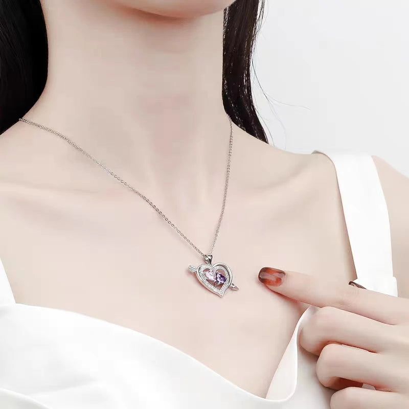 925er Sterling Silber Herz-zu-Herz-Anhänger-Halsketten für Frauen Mädchen Luxus Lila Blau Zirkon Liebe Damenschmuck Dropshipping