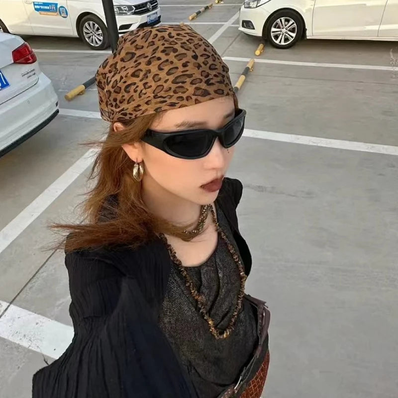 Retro Leopard Print Square Scarf for Women Satin Thin Edge Scarves Head Band Fashion Y2K Lady Hair Shawl Wrap Female Neckerchief