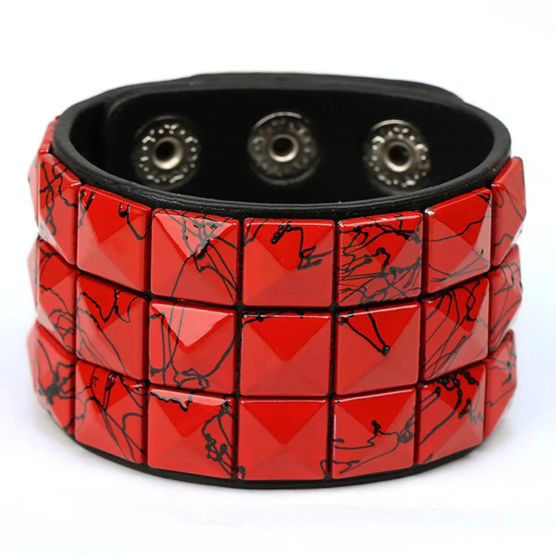 Fashion Punk Leather Bracelet Unisex Black Cuff Adjustable Rock Style Wristband Jewelry for Men Women Gifts