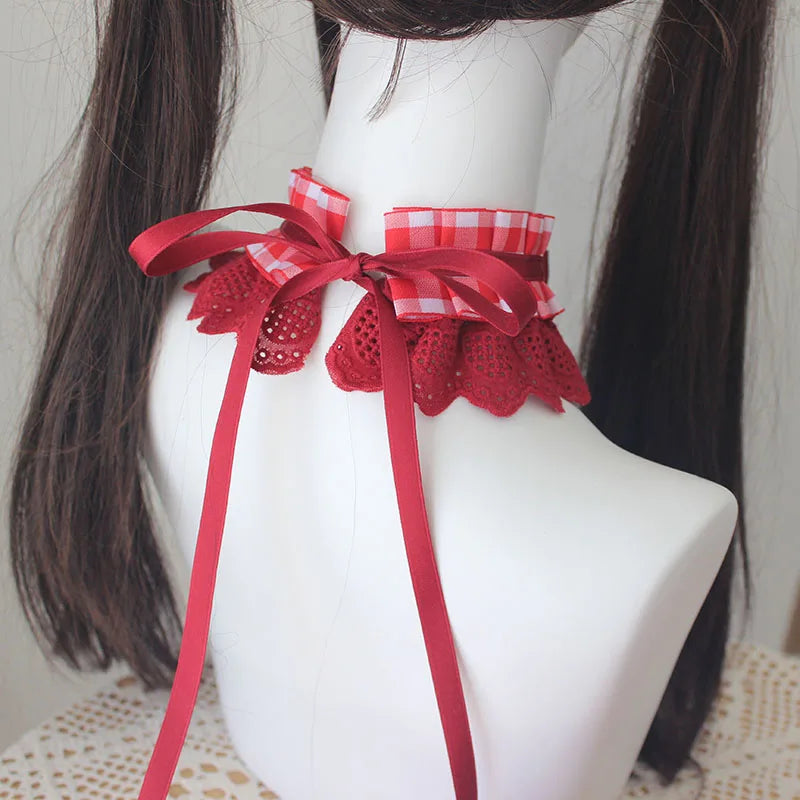 Lolita Sweet Plaid Bow Burgundy Hair Clip Hair Accessories Women Embroidery Lace Stitching Pleated Cake Top Hats Headgear Female