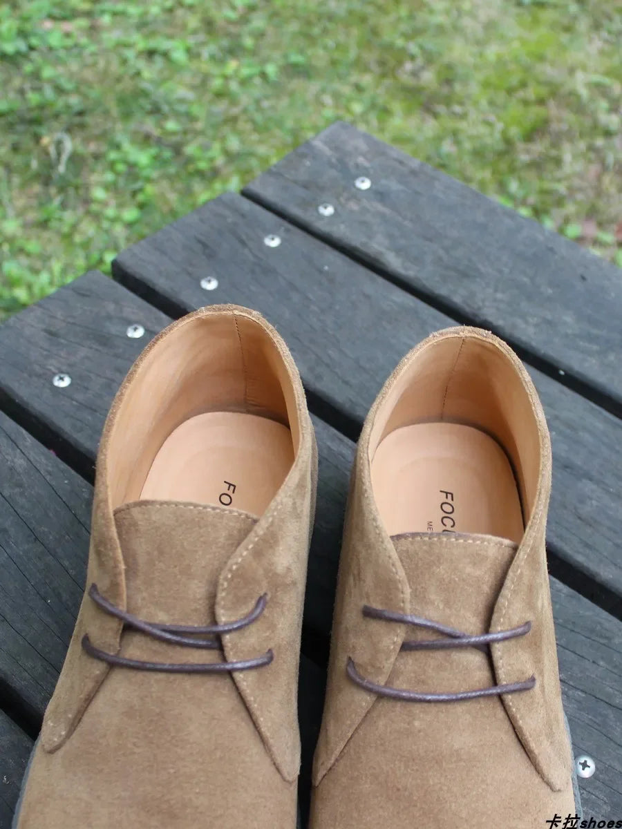 Careaymade-British Vintage 100% Genuine Leather Casual Shoes Lace-up Retro Business Thickness cow suede Workwear Men's Shoes