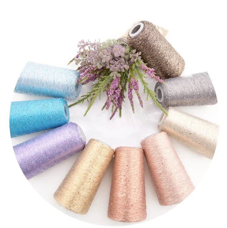 Lurex Sequined Companion Glitter Yarn Golden Wholesale 50g /Ball 1800M Sequin+ Gold Pure Silver Lurex Fabric Metallic Knit Yarn