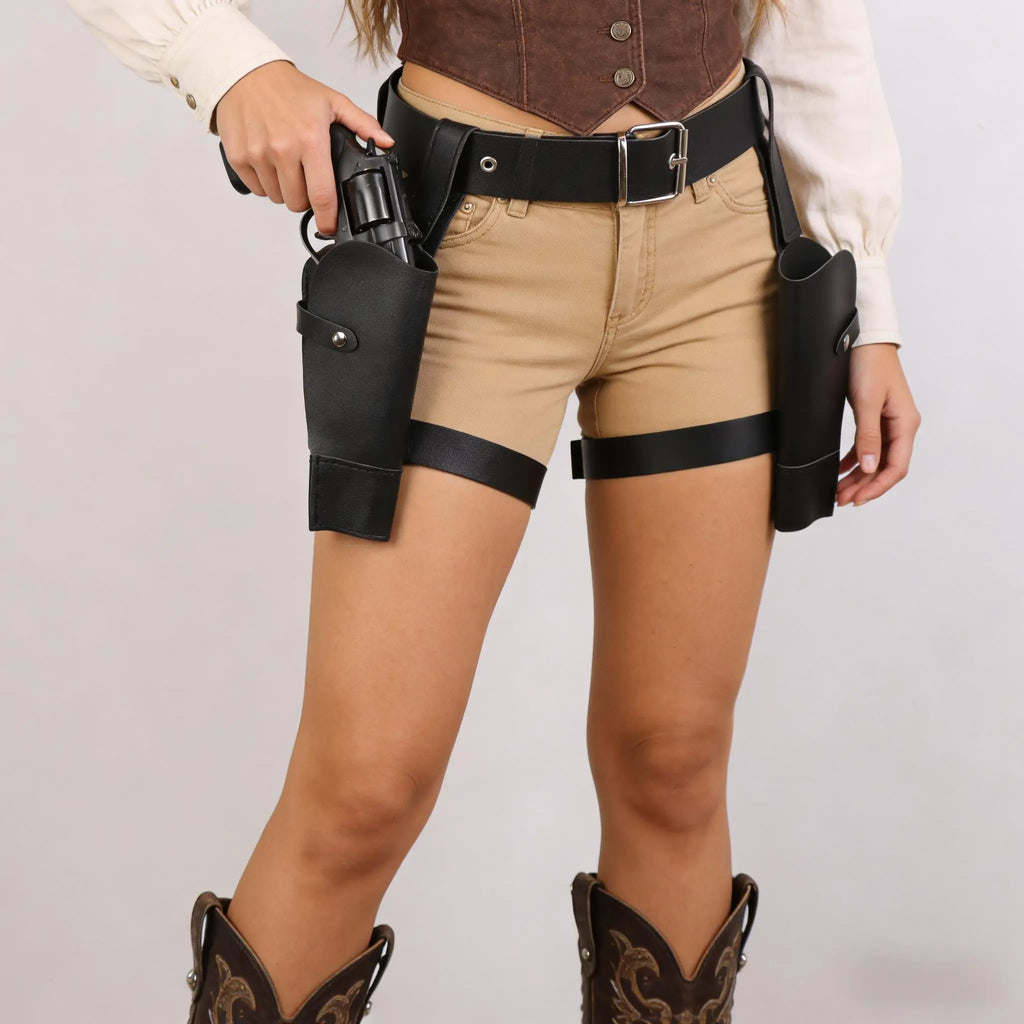 Adjustable Leg Holster and Belt Set For Party Halloween Cosplay Accessory Cowboy Costume for Women And Men(Gun not included)