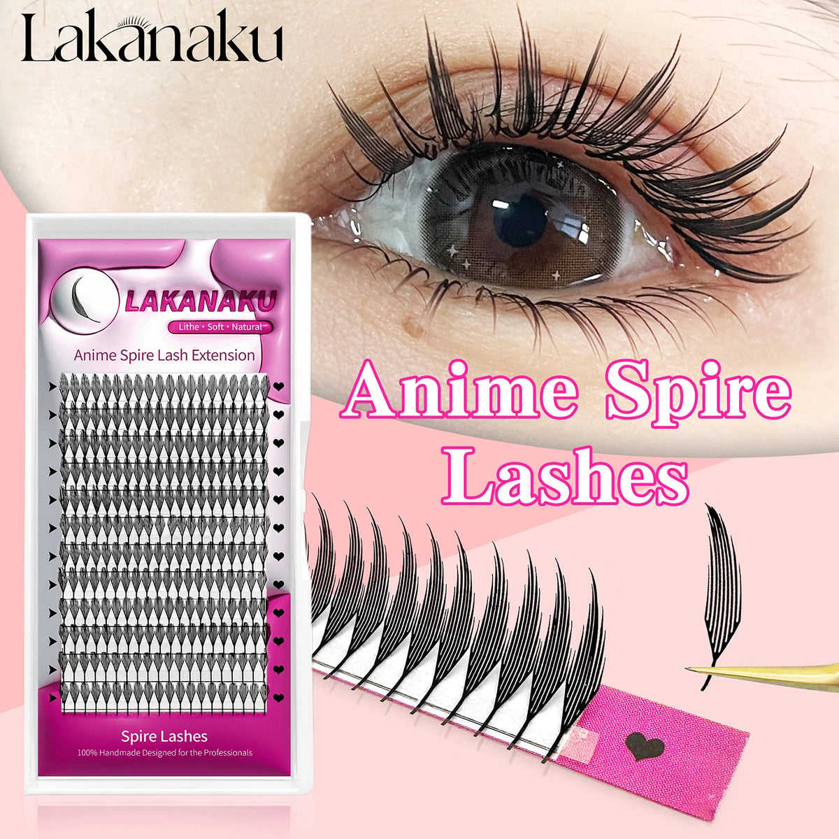 LAKANAKU Spire Lashes Feather Individual Eyelash Extensions B/C/CC/D Cashmere Volume Premade Spikes Eyelashes