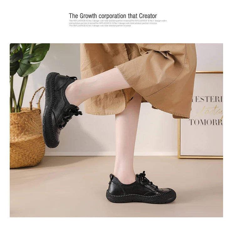 Neue handgemachte Damenschuhe aus echtem Leder, Ganzjahresschuhe, Oxfords, flache Damenschnürschuhe, gemütliche Mokassins, runde Ballerinas