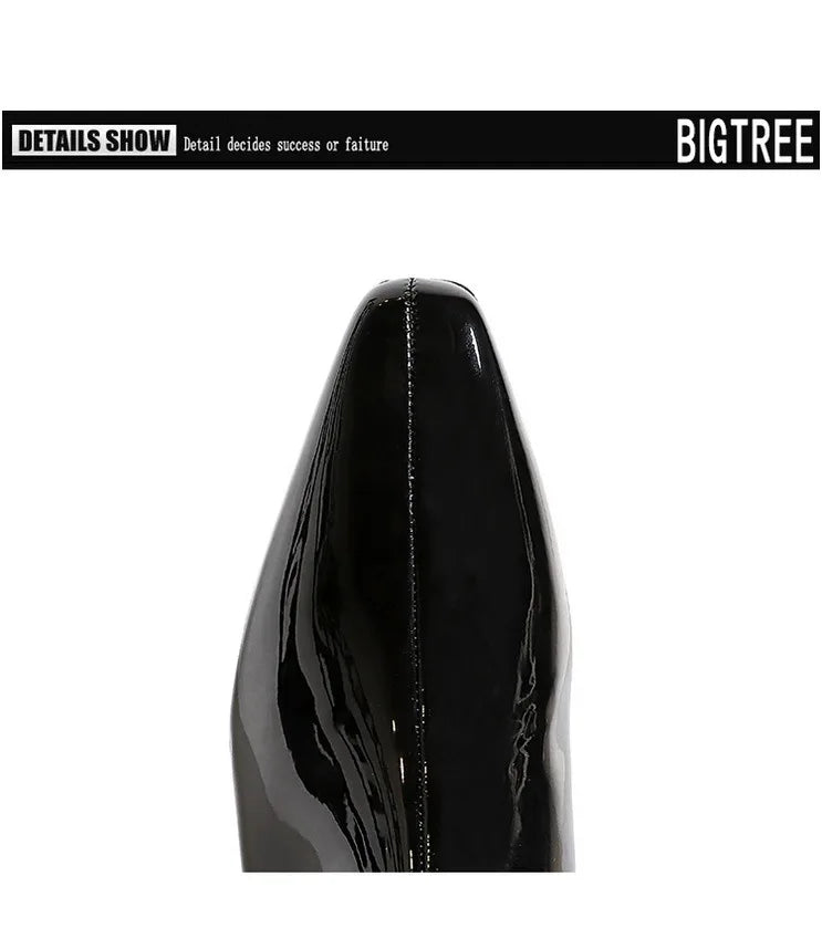 BIGTREE New Black Wedge Heels Women Modern Boots Female Shoes 2025 Fashion Luxury Pointed Toe Ladies Long Knee Western Boots