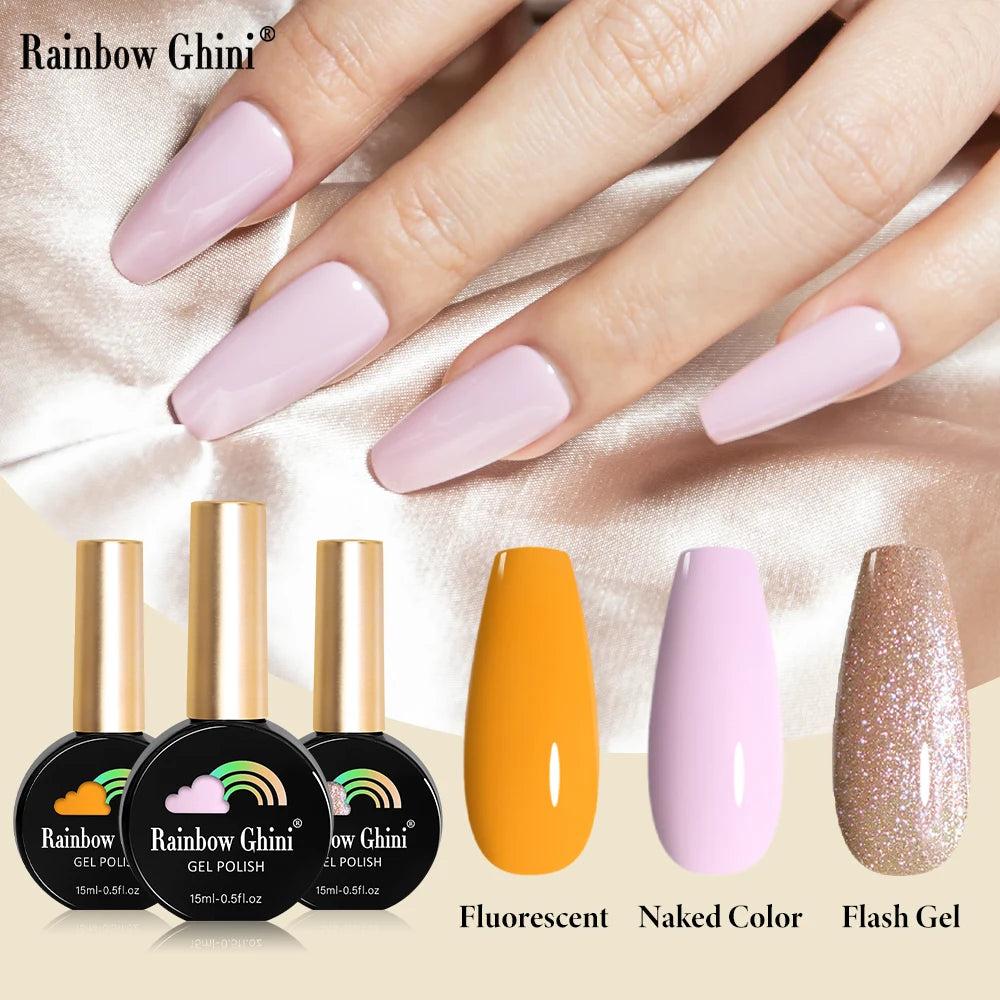 Rainbow Ghini 15ml Neon UV LED Gel Nail Polish Glitter Semi Permanent Hybrid Varnish Paints Nails Supplies for Professionals
