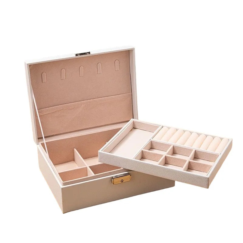 VANSIHO Großvolumige, umweltfreundliche PU-Leder-Schmuckschatulle mit doppelter Schicht und tragbare Aufbewahrungsbox für Make-up-Accessoires für Damen