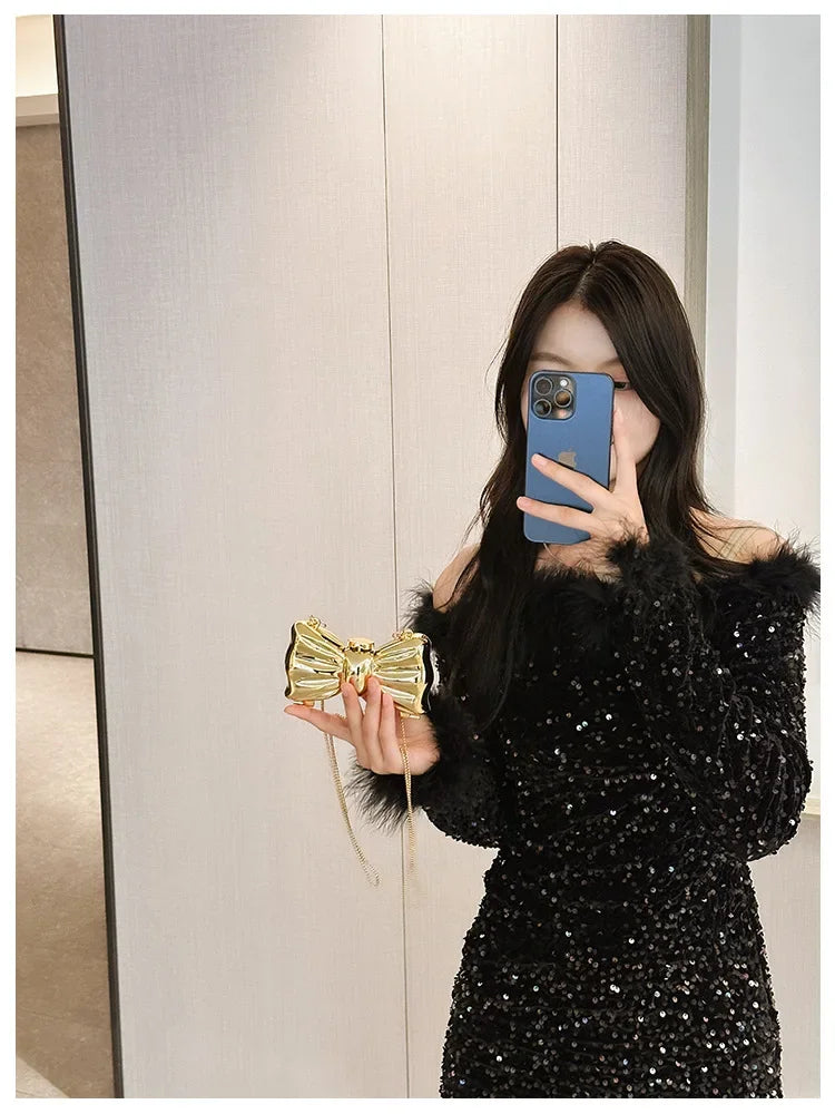 Purses and Handbag Luxury Designer Shoulder Bags Funny Shape Party Wedding Round Acrylic Shiny Clutch Purse Golden Evening Bag