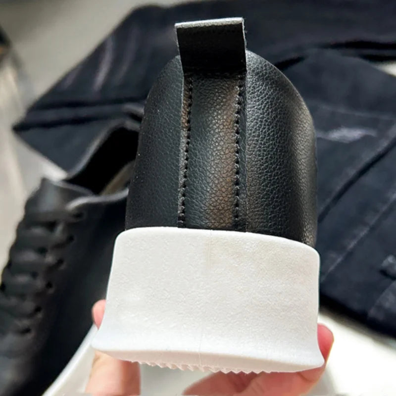 Zapatillas de hombre de moda con suela gruesa, negras y blancas, de cuero suave, zapatos informales de plataforma, zapatos deportivos para caminar, zapatos de trabajo ligeros