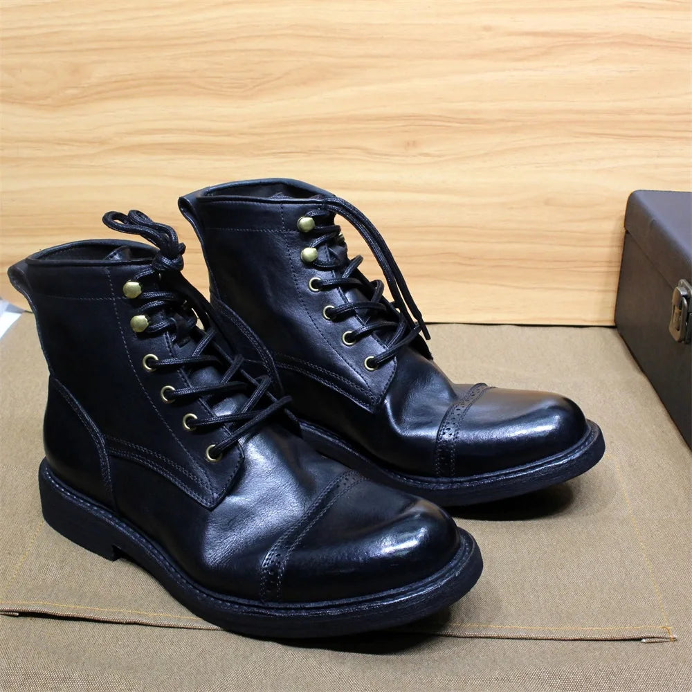 Men's Handmade Ankle Boots Soft Calfskin Full Grain Leather round Cap Toe Black Brown Winter Outdoor Shoes Best Quality