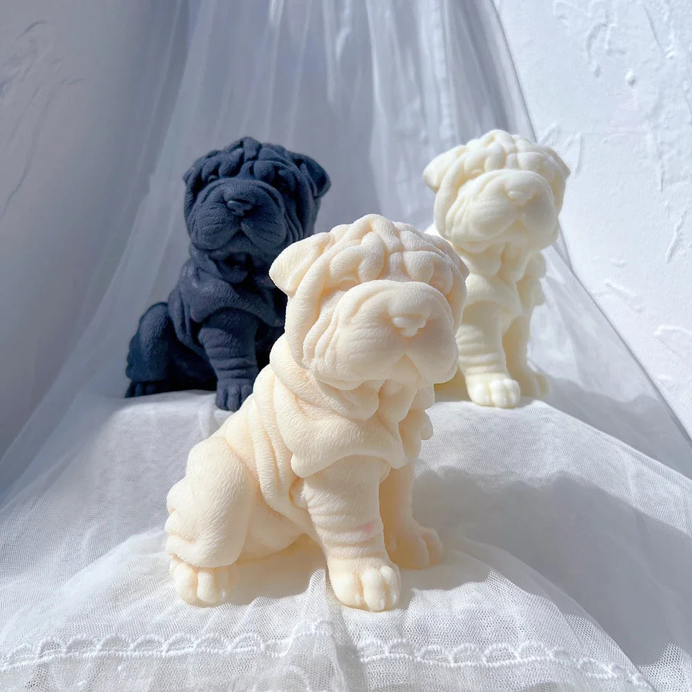 Shar Pei Dog Puppy Candle Mold Animal Puppies Soy Wax Silicone Mould Dog Lover Home Decor