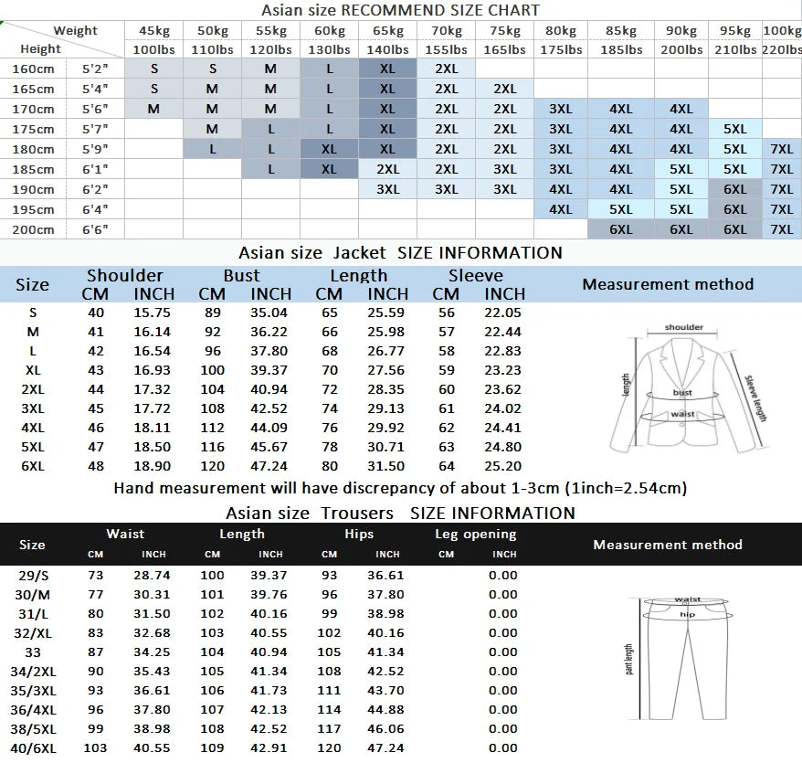 Suit Boutique Men's Fashion Business (Blazer+ Vest + Trousers) Gentleman's Wedding Casual Professional Formal Suit 3 Piece M-6XL