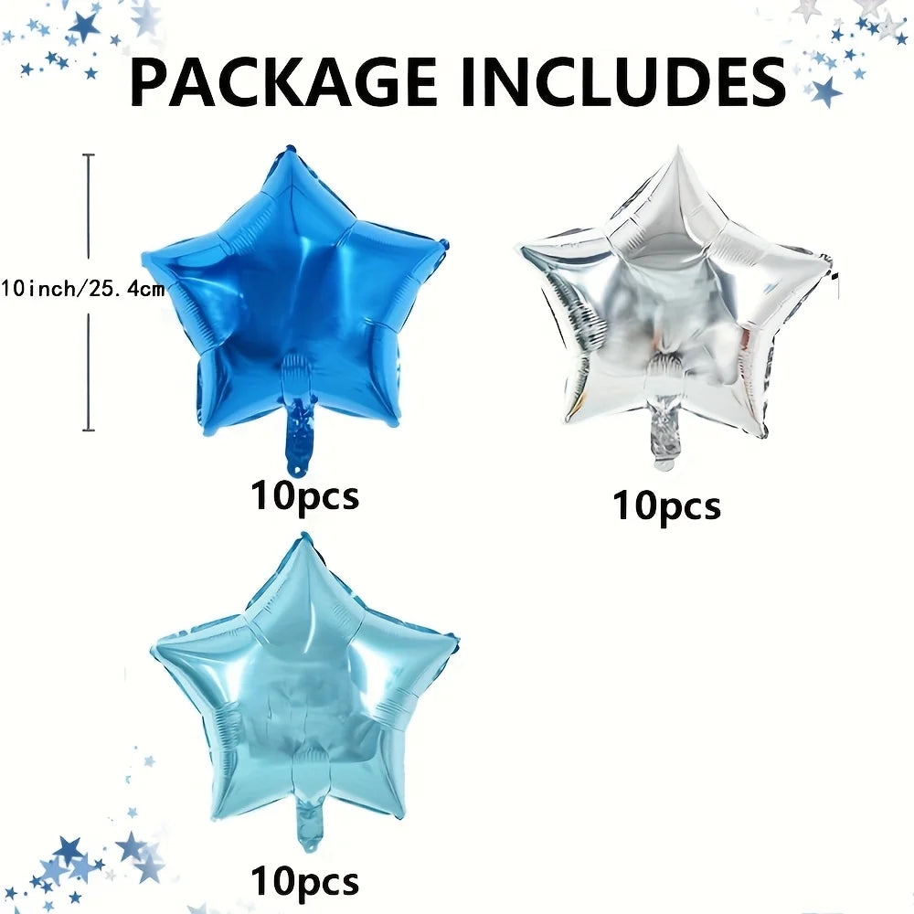 30pcs 10 Inch Blue Silvery Star Shape Foil Balloons Birthday Wedding Shower Anniversary Engagement Party Decorations Supplies