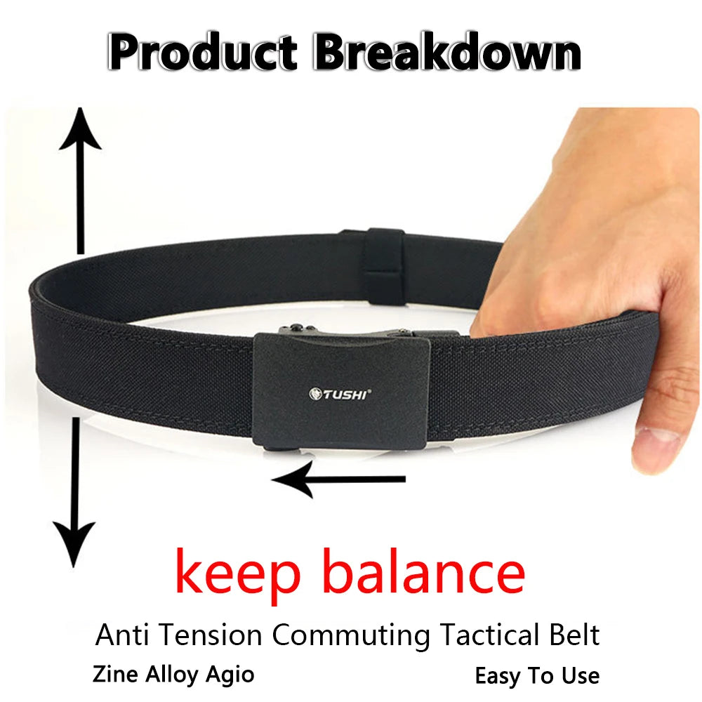 TUSHI New Stiff Tactical Belt for Men Metal Automatic Buckle Military Police Duty Belt 1100D Nylon Gun Belt Casual Girdle Male