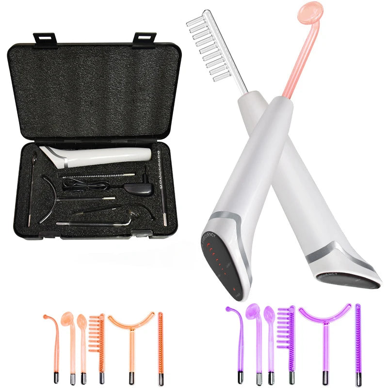 Newest 6 in 1 Spark Electrodes High Frequency Neon & Argon Skin Tightening Hair Follicle Facial Beauty Wand Machine Facial Care