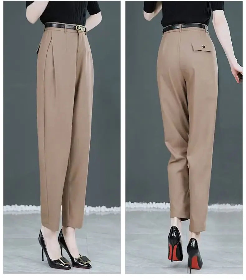 Office Lady Korean Fashion Women Suit Pants Spring Autumn Solid Slim Pencil Streetwear Casual High Waist Harem Cropped Trousers