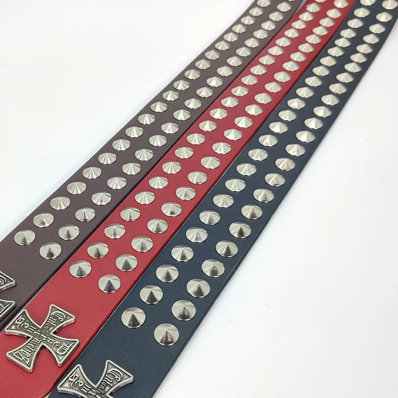 Unisex Cross Jeans Belt FeMale Gothic Accessory Punk Y2k Designer Belts For Women Hip hop Plus Size Rivet Black Men's Belt male
