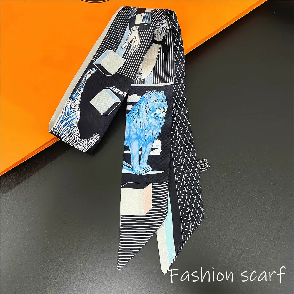 Korean Fashion New Women's Twill Decorative Ribbon Small Scarf Binding Bag Handle Ribbon Hair Band Small Scarf Headband Lion