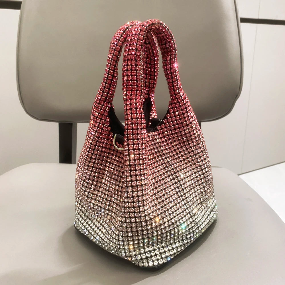 Shiny Crystal Clutch purse bucket Shoulder bag rhinestone Handmade purses and handbags luxury Designer Evening clutch Bag Purse