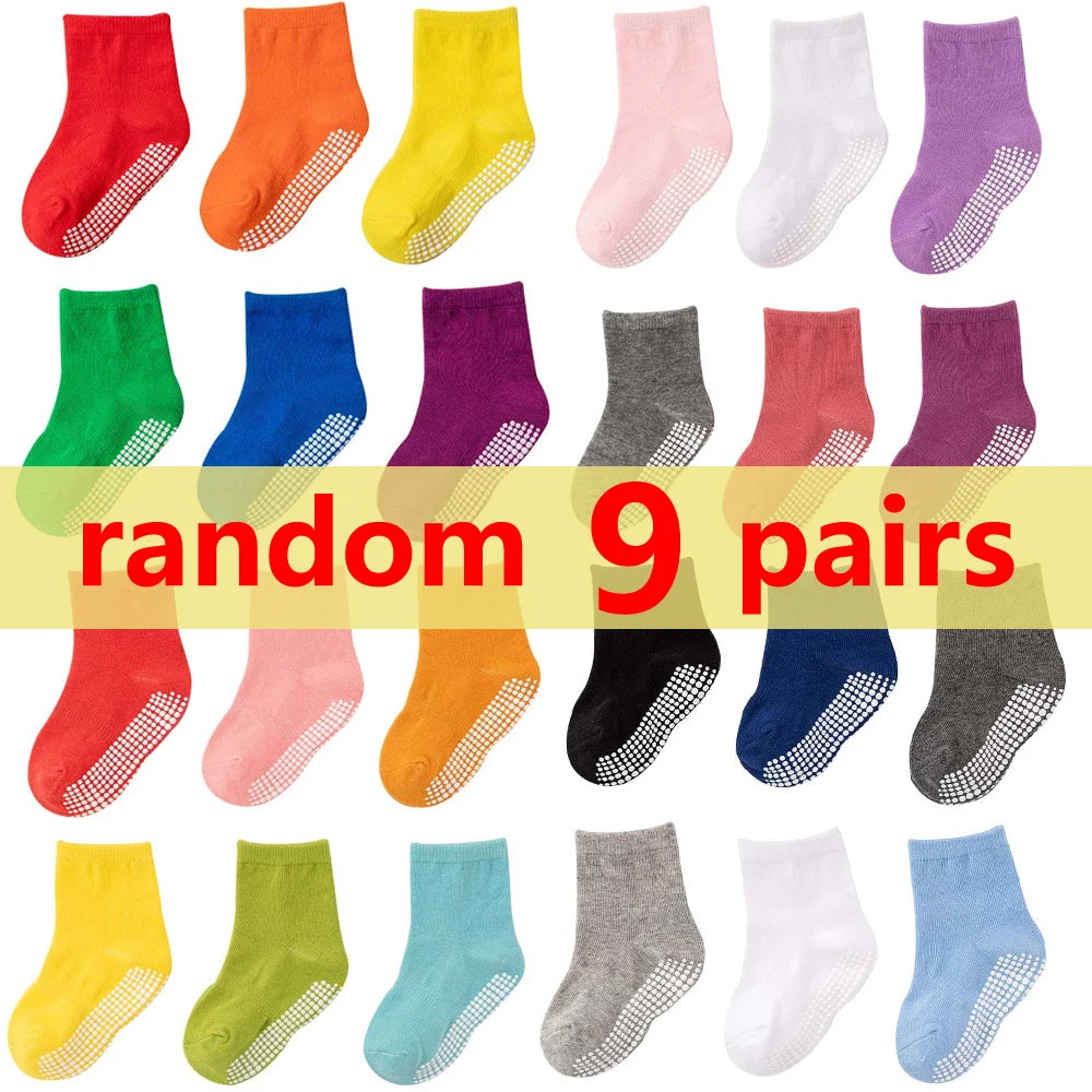 1/3/6/9/12 Pairs Kids Cotton Socks Sets for Baby Boys Girls 2025 White Non-slip Comfy Breathable Baby Trampoline Floor Socks