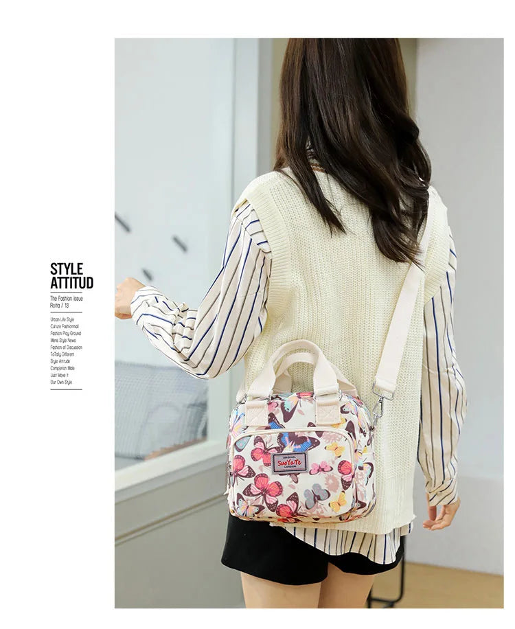 Brand Women Crossbody Bag Portable Female Shoulder Bags Printed Flower Nylon Messenger Bags Multi-pocket Ladies Handbags Bolsa