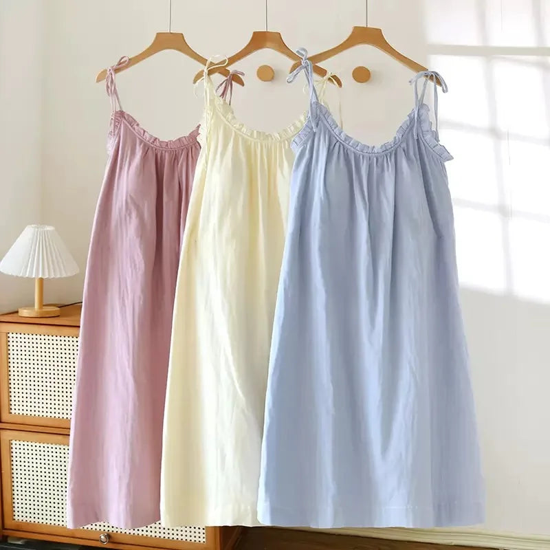 100% Cotton Sleeping Skirt Large Loose Home Skirt with chest cushion Summer Women's Sleeping Skirt Girl's Nightgown