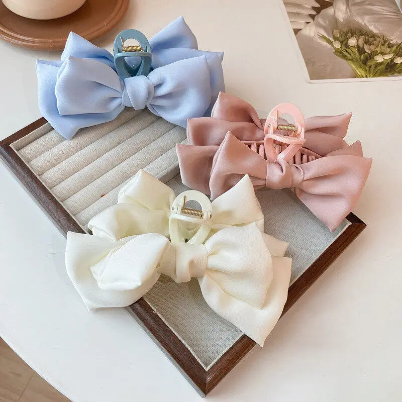 Cream Large Bow Hair Clip Claw for Women Korean Style elegant shark clip Fashion Girls Hair Clamp