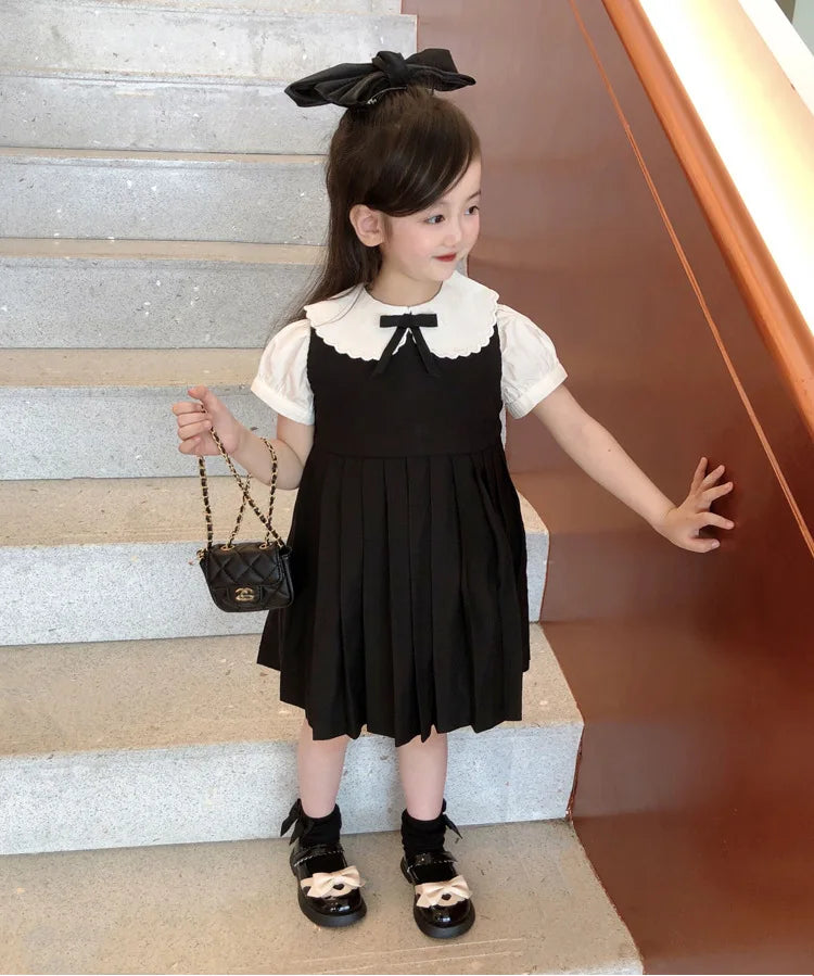 Girls Pleated Dress Kids Japanese Korean Preppy Style Princess Doll Collar Dresses Baby Dress Primary School Uniforms