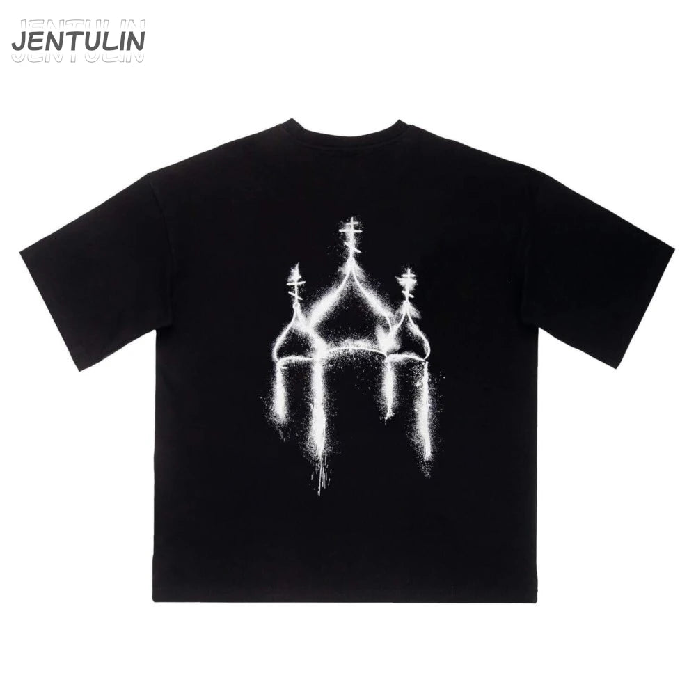 Harajuku Oversized Streetwear Men's Tshirt Cmhell Graphic Print Tops Cotton Hip Hop Aesthetic Short Sleeve Clothing Goth Y2k Tee
