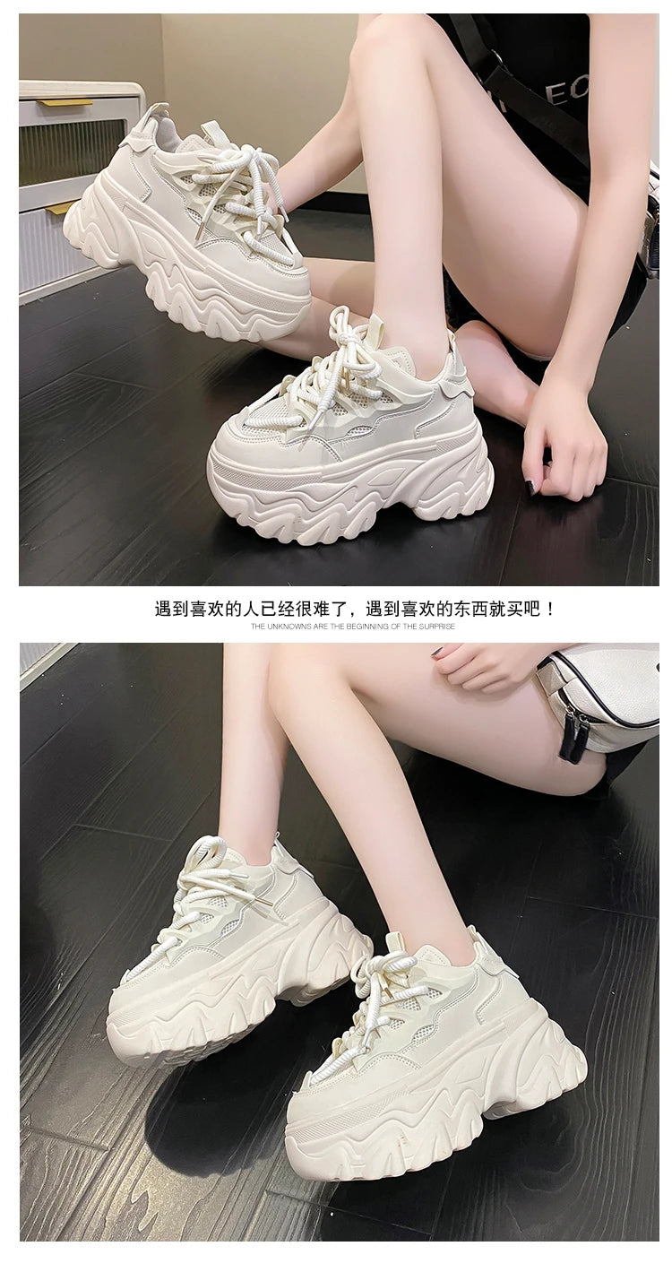 Women Platform Casual Breathable Mesh Shoes 2025 New Summer Chunky Sneakers 8.5CM Wedges Hidden Heels Hollow Leisure Shoes Woman