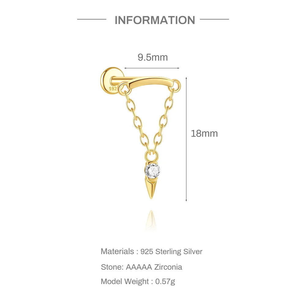 CANNER 1PC Tassel Chain Star Moon 925 Sterling Silver Flat Head Piercing Earring For Woman Ins 14K Gold Plated Dainty Jewelry