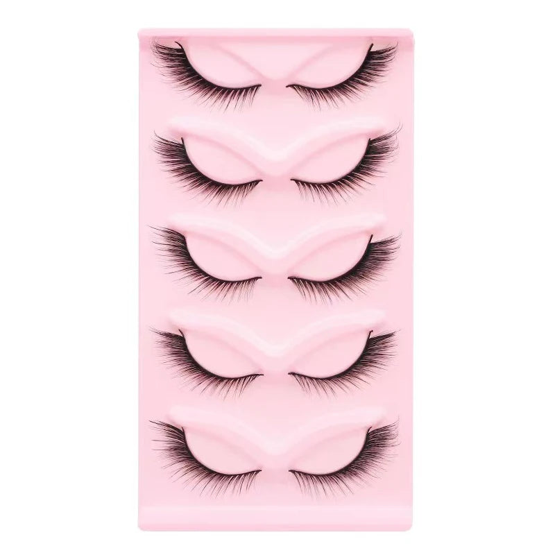 LTWEGO Fake Eyelash Mink Lashes 5 Pairs Little Devil Eyelashes Natural Daily Makeup Manga Eyelashes Clear Band Eyelashes Cilios