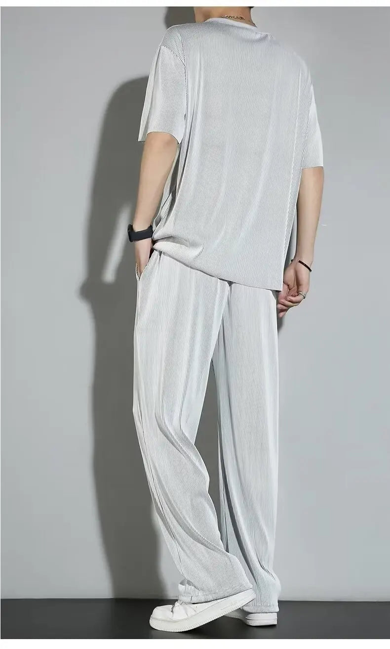 2025 Japanese Style New Korean Minimalist Men's Casual T-shirt and Pants High-quality Street Wear Two-piece Suit