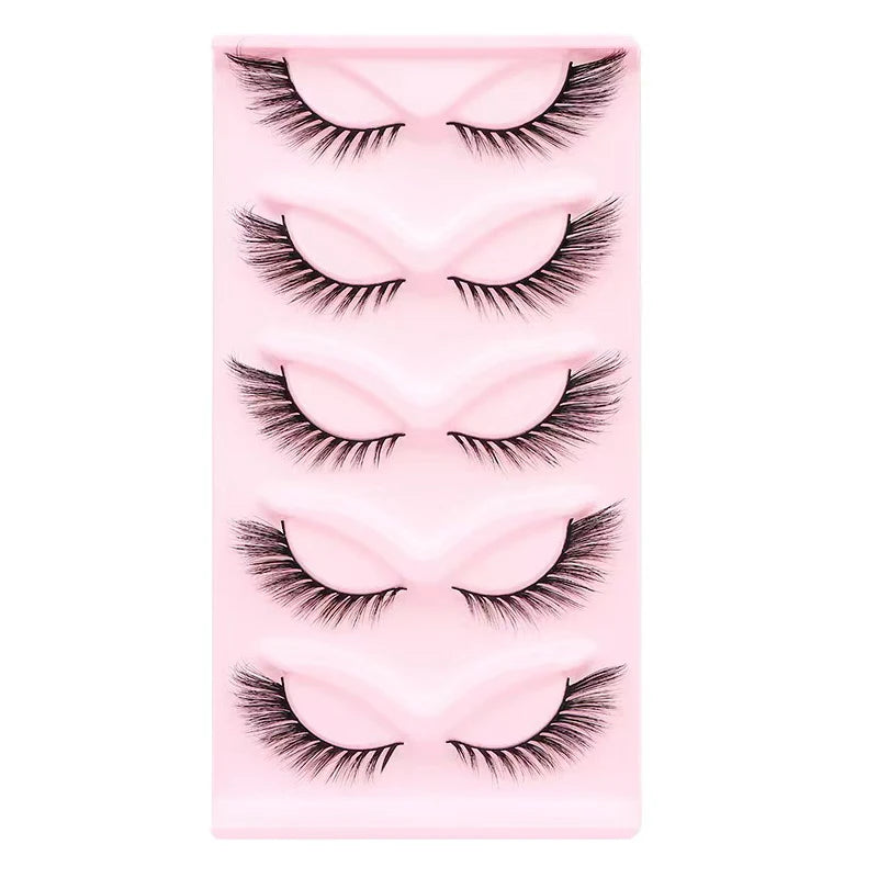 LTWEGO Fake Eyelash Mink Lashes 5 Pairs Little Devil Eyelashes Natural Daily Makeup Manga Eyelashes Clear Band Eyelashes Cilios