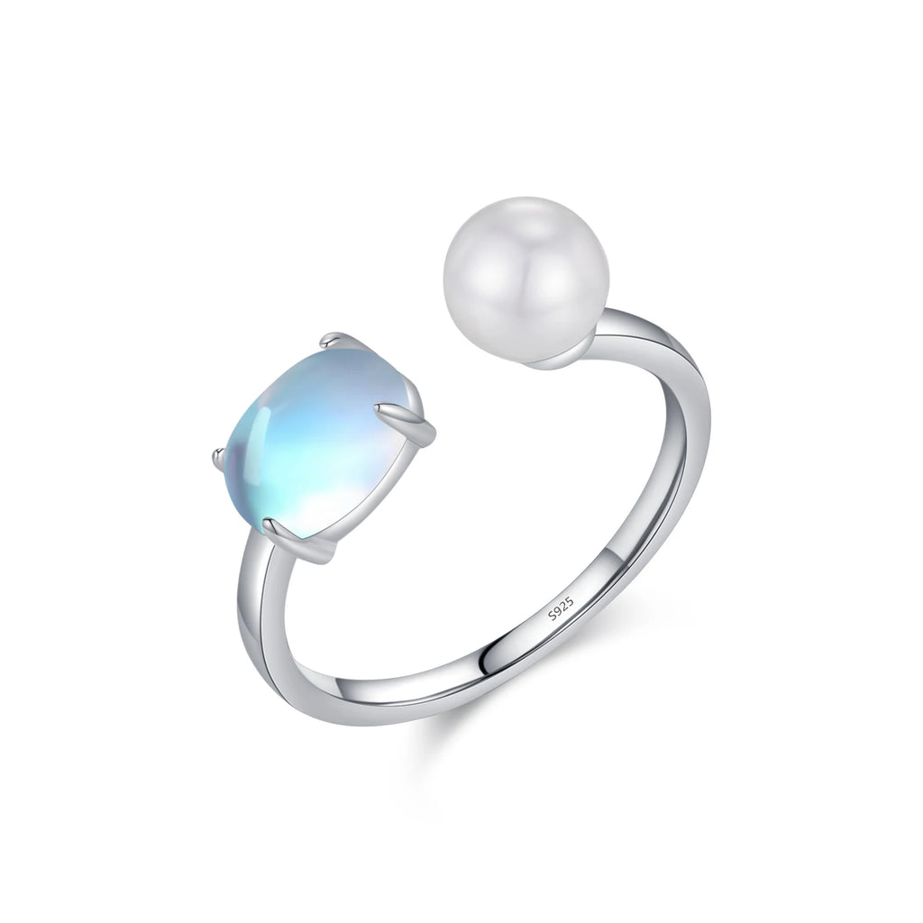 MODIAN 925 Sterling Silver Fine Jewelry Daily Accessories Charming Elegant Moonstone Crystal Pearls Adjustable Rings For Women