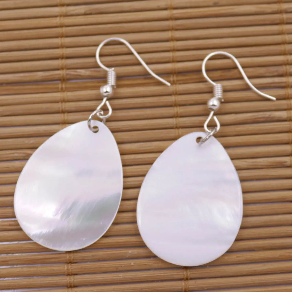 20mmX30mm Natural White Mother of Pearl Shell Earring Teardrop Dangle Hook Earrings for Women