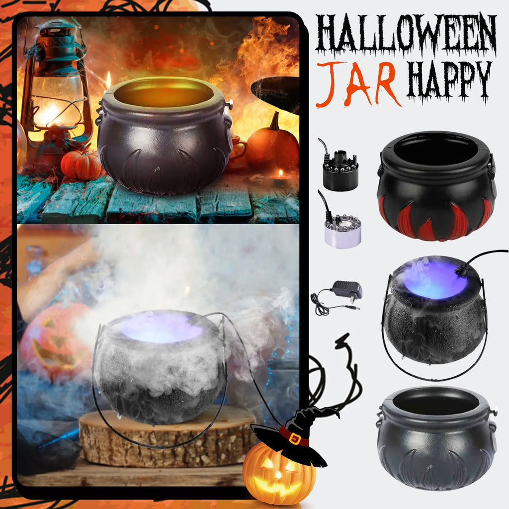 Halloween Mist Witch Pot,Witch Cauldron Fog Maker Water Fountain Fog Machine Colorful Changing Light Halloween Party Decoration